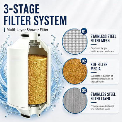 Replacement Filter Cartridges Compatible with Philips Shower Head, 3PCS | Fits for AWP175 Model, 3-Stage Shower Filter Filtration with Double Mesh | Reduces Chlorine, Heavy Metals, Impurities