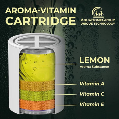 AquaHomeGroup Vitamin Infused Shower Filter Cartridge with Lemon Aroma - Supports Skin and Hair - Universal Fit for All 15 and 20 Stage Filters