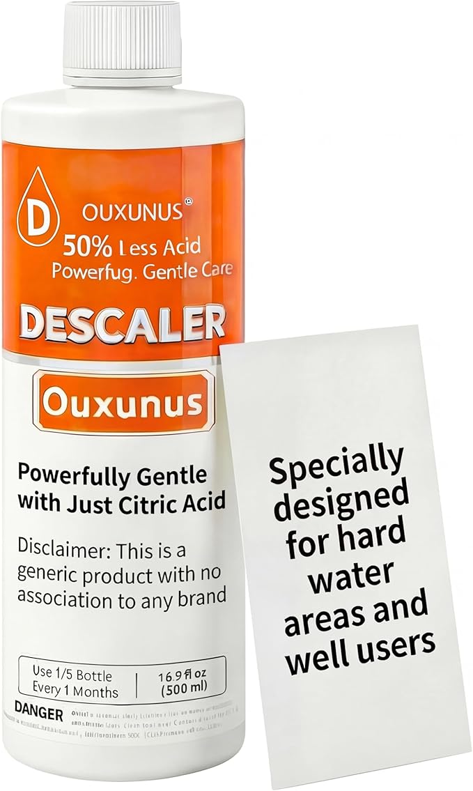 Gentle Descaling Solution Compatible with DeLonghi Coffee Machines, 16.9 fl Oz Professional Formula for Hard Water & Well Users, （5 Uses Descaler）