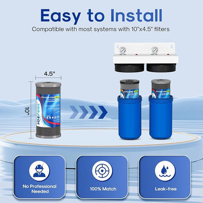 ICEPURE 2-Stage 10" x 4.5" Whole House Carbon Water Filter Set, Activated Carbon and Lead Remove Cartridge Replacement for WFHDC8001, CB-BB-10, FXHTC, GXWH40L, GXWH35F, Pack of 1