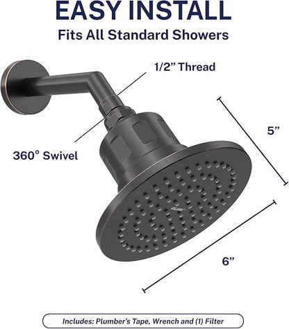 Gillian™ by HammerHead High Pressure Shower Head with Filter – KDF-55 Filtered Shower Head for Hard Water, Healthier Skin & Hair – Metal 6-Inch Rainfall Showerhead with Filters, Oil Rubbed Bronze