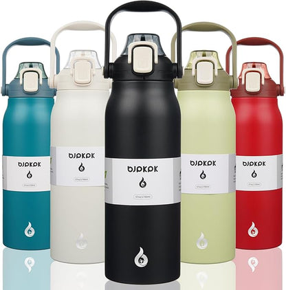 BJPKPK Insulated Water Bottles with Straw, 57 oz Sports Water Bottle with One-handed Opening Lid, BPA Free Leakproof Easy Carry Jugs, Flasks for Gym Sports Outdoors, Black