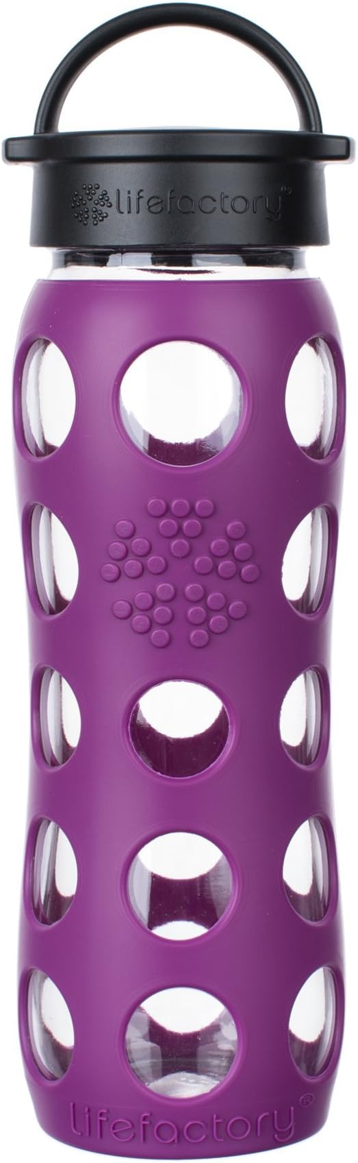 Lifefactory 22-Ounce BPA-Free Glass Water Bottle with Classic Cap and Protective Silicone Sleeve, Plum