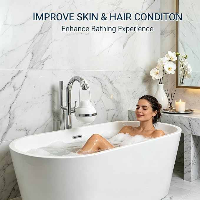 Bath Filter for Tub Faucet,Kinder Bathtub Water Filter for Kids & Babies,3000 Gallons Filtration,Hard Water Softener,Removes Chlorine & Fluoride for Healthy Skin, Hair & Nails, White
