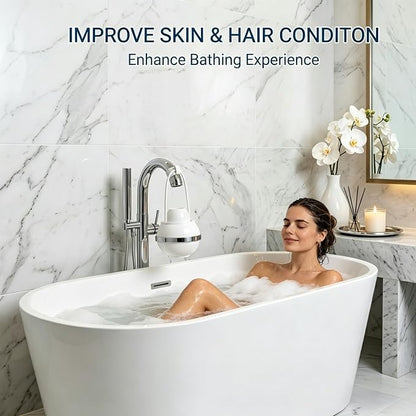 Bath Filter for Tub Faucet,Kinder Bathtub Water Filter for Kids & Babies,3000 Gallons Filtration,Hard Water Softener,Removes Chlorine & Fluoride for Healthy Skin, Hair & Nails, White