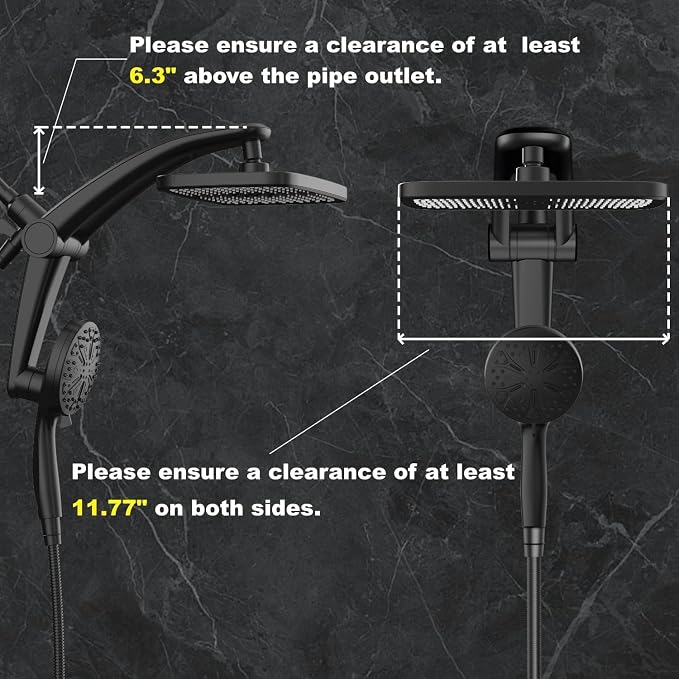 Rain Shower Head with filtered Handheld High Pressure rainfall Shower Heads with Handheld Spray Combo Adjustable one-piece stand daul shower head Built-in Magnetic Docking and Power Jets-matter black