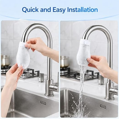 50 Pack High Density Faucet Filter, Splash Proof Cotton Pouch Kit,Tap Cartridge with Sediment Barrier,Fine Fiber Mesh Purifier,Water Clean Guard with Compact Style,Universal Anti-Splash Water Filter