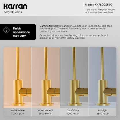 Karran Kestrel Single-Handle Filtered Water Faucet in Brushed Gold 100% Lead-Free Brass, RO/Filtration System Ready, 360° High-Arc Spout, Spot-Free Finish Beverage Faucet (Spot Free Brushed Gold)