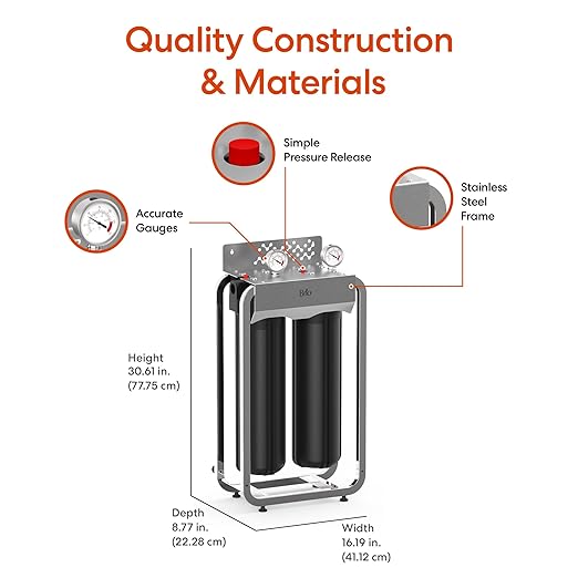 Brio Whole House Water Filter System w/Gauges | 2 Stage Fast-Flow Filtration (Phosphate Anti-Scale, CTO Carbon Block) 4.5" x 20" Filters | Improves Taste, Protects Home Appliances & Shower | 900 GPH