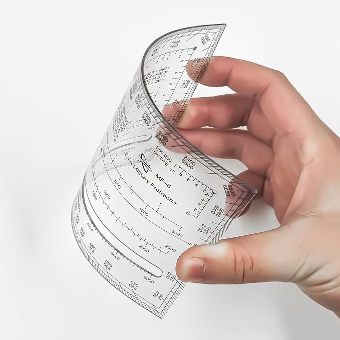 CYA MP-6 Square Military Map Protractor - Degrees Mils Coordinate Scale | Thick waterproof MP-6 map protractor with degrees & mils. Laser-cut for 1:25k, 1:50k & 1:100k UTM/MGRS coordinate grids