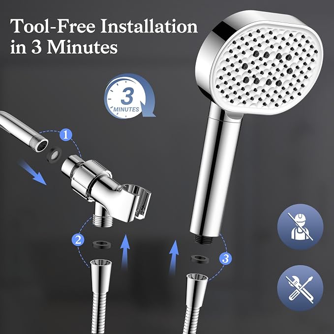 Vatex Filtered Shower Head with Handheld, High Pressure 4 Spray Shower Heads with Filters, Anti-clog Silicone Nozzles for Hard Water Showerhead, Built-in Power Wash to Clean Tub/Tile/Pets