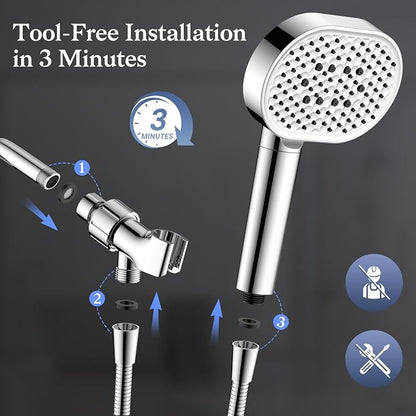Vatex Filtered Shower Head with Handheld, High Pressure 4 Spray Shower Heads with Filters, Anti-clog Silicone Nozzles for Hard Water Showerhead, Built-in Power Wash to Clean Tub/Tile/Pets