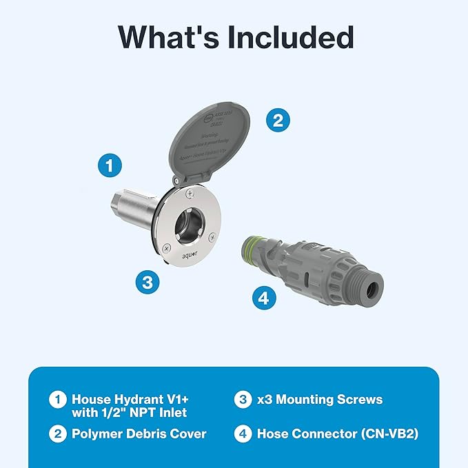 Aquor House Hydrant V1+ Frost Free Outdoor Faucet, Anti Siphon Valve with Quick Connect, Frost Proof Flush Wall Hose Bib, 2 inch Stem, 3-5/8 inch Install Depth, Slate Gray