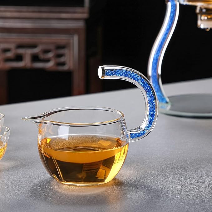 RORA Lazy Kungfu Glass Tea Set Semi Automatic Drip Rotating with Infuser Glass Teapot Set (6 cups)