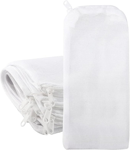 Segarty Filter Bag, 10 Pack 0.5mm Fine Mesh 7.7 x 3 Inch Reusable White Nylon Aquarium Media Net Bags with Plastic Zipper for Ceramic Rings, Bio Balls, Activated Carbon, Charcoal, Fish Tank