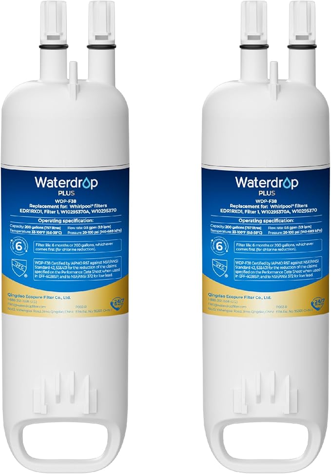 Waterdrop W10295370A Refrigerator Water Filter, 2 Pack | NSF401, Replacement for Filter 1, EDR1RXD1, EDR1RXD1B, P8RFWB2L, 46-9930, WDP-F38