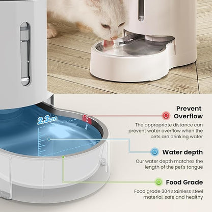 CZPET Dog Water Bowl Dispenser 4L, Wider Mouth & Upgraded Brush for Easy Cleaning Automatic Cat Gravity Refilling Waterer with Removable Stainless Steel Bowl, Large Drinking Area for Multi-Pet (White)
