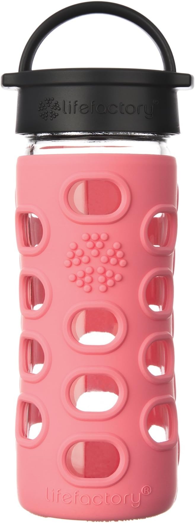 Lifefactory 12-Ounce BPA-Free Glass Water Bottle with Classic Cap and Protective Silicone Sleeve, Coral