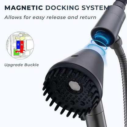 Ryamen 2026 Magnetic Filtered Shower Head with Handheld– High Pressure Showerhead with Power Wash Mode, Chlorine Removal, Massage Brush, Pressure Adjustable, One-Touch Pause (Gray)