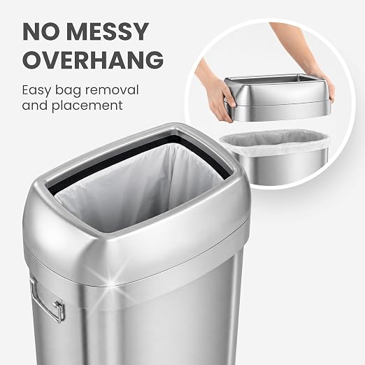 iTouchless 30G Commercial Trash Can with Wheels | Open Top Stainless Steel | Heavy-Duty 114L Oval Bin with 2 AbsorbX Odor Filters. ADA Compliant for Restaurant Restroom Hotel Office Healthcare Retail