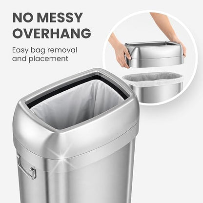 iTouchless 30G Commercial Trash Can with Wheels | Open Top Stainless Steel | Heavy-Duty 114L Oval Bin with 2 AbsorbX Odor Filters. ADA Compliant for Restaurant Restroom Hotel Office Healthcare Retail