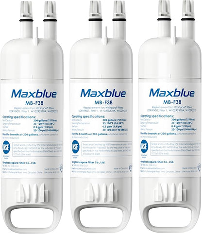 Maxblue W10295370A Replacement for Everydrop® Filter 1, Whirlpool® EDR1RXD1, EDR1RXD1B, P8RFWB2L, P4RFWB, Kenmore® 46-9081, 46-9930, MB-F38 Refrigerator Water Filter, 3 Filters (Package May Vary)