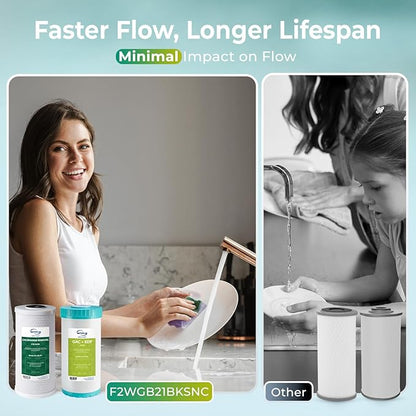 iSpring F2WGB21BKSNC Whole House Water Filter Replacement Pack, SGS-Tested to Remove up to 94.4% of Chloramine, Reduces Heavy Metals, Lead, Chlorine, Sediment, 10” x 4.5” Filters, Fits WGB21B-KSNC
