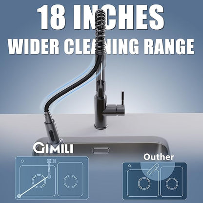 GIMILI Black Stainless Kitchen Faucet with Pull Down Sprayer Single Hole Stainless Steel LED Faucet, Suitable for Farmhouses, RV, Laundry Room, Outdoor, and Campers. Llave para fregadero de cocina