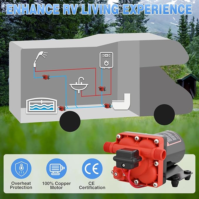 Nilight RV Water Pump, 12v Water Pump 3.0 GPM 55 PSI with Pressure Switch and Strainer Heavy Duty Diaphragm Pump 12 Volt DC Upgrade Self-Priming Low Noice for RV Camper Marine Yacht Caravan Trailer