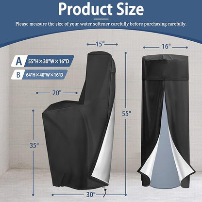Universal Water Softener Cover - Fits 55"H x 30"W x 16"D Softeners One-Piece Design with Full-Length Nylon buckle Straps Weatherproof Fleck/GE/Kenmore Compatible