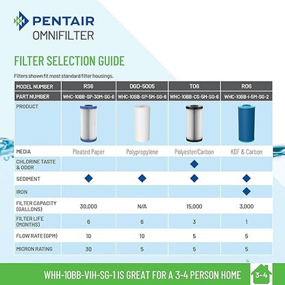 Pentair OMNIFilter Whole Home Valve-in-Head 10" Heavy-Duty Big Blue Water Filtration System with Pressure Relief, White/White