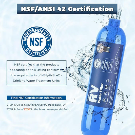 SheeChung RV Water Filter 4 Pack with Flexible Hose Protector, NSF Certified, Inline Hose Water Filter for RV, Boat, Campsite – Reduces Odors, Bad Taste, Chlorine, Rust