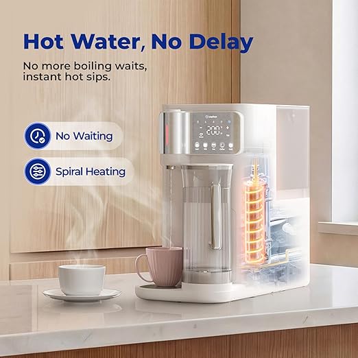 Countertop Reverse Osmosis System with Hot & Cold Water, Large Capacity, 6-Stage RO Filter with Mineralization, 3:1 Pure to Drain, TDS, Autofill Pitcher, Child Lock