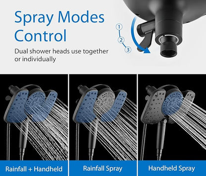 INAVAMZ Black Shower Heads with Handheld Spray Combo 2.5GPM: 10” Rainfall Shower Head & Detachable Shower Head, 9 Spray Settings Handheld Shower Head with ON/OFF Switch and 15-Stage Filter