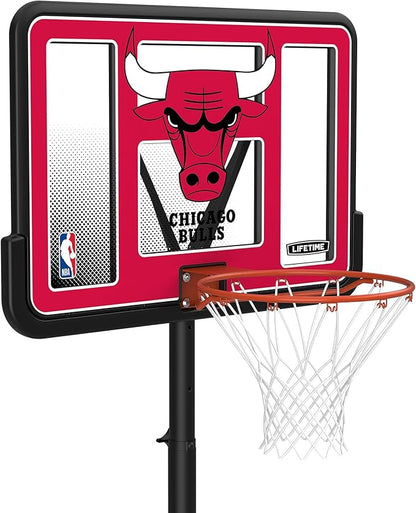 Lifetime NBA Chicago Bulls Portable Basketball Hoop, Adjustable Height 7.5-10 Ft, 44 Inch Shatterproof Fusion Backboard, Base with Wheels