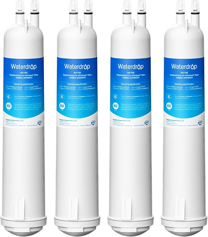 Waterdrop EDR3RXD1 Replacement for Everydrop® Filter 3, 4 Pack | Replacement for 4396841, 4396710, Kenmore® 46-9083, 46-9030, Refrigerator Water Filter