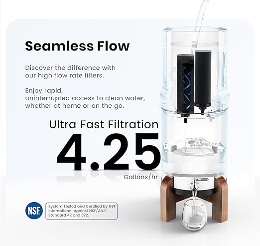 3.25 G Gravity Water Filter | NSF/ANSI 42 & 372 Certified | Gravity-Fed Countertop Stainless Steel Water Filter System | AISI 304 | 2 Carbon Filters & Steel Spigot | No Electricity Required | Portable