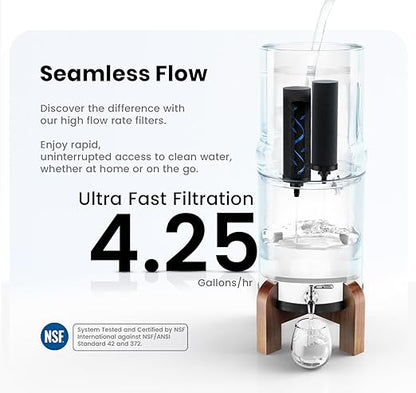 3.25 G Gravity Water Filter | NSF/ANSI 42 & 372 Certified | Gravity-Fed Countertop Stainless Steel Water Filter System | AISI 304 | 2 Carbon Filters & Steel Spigot | No Electricity Required | Portable
