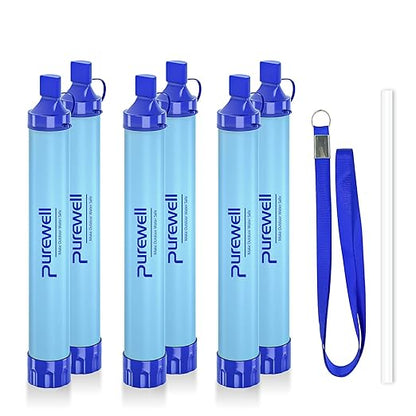 Purewell Outdoor Water Personal Water Filtration Straw Emergency Survival Gear Water Purifier for Camping Hiking Climbing Backpacking(6PCS)