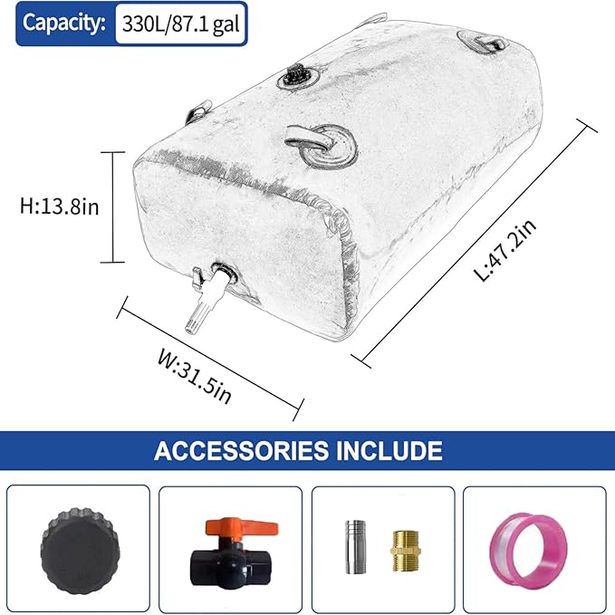 GHOSOONE 330 L/87 Gal Water Bladder Tank, Foldable Portable Water Storage Container, Emergency Water Bag for RV, Truck Bed, Fire Prevention, Drought Resistance, Blue