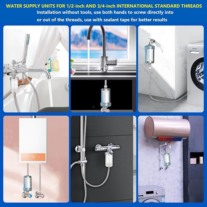 1 Micron Washing Machine Water Filter, Washer Water Filter System, For Washing Machine, Faucet, > 99.5% Removal of Chlorine Fluoride, Heavy Metals, Odor, Reusable Carbon Shower Filter
