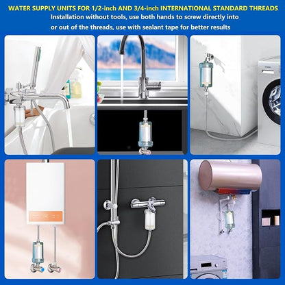 1 Micron Washing Machine Water Filter, Washer Water Filter System, For Washing Machine, Faucet, > 99.5% Removal of Chlorine Fluoride, Heavy Metals, Odor, Reusable Carbon Shower Filter