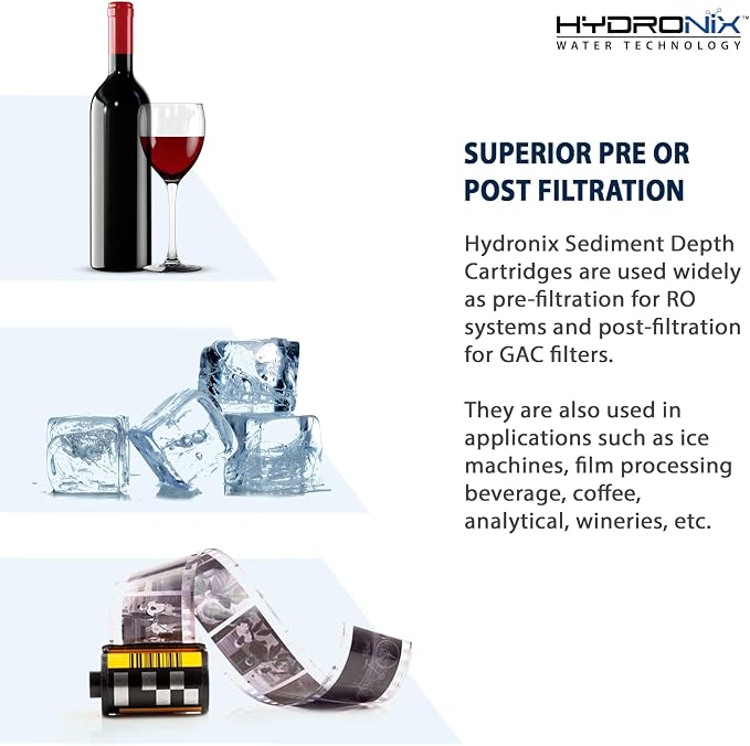 Hydronix SDC-25-1005 DI, RO Reverse Osmosis, Whole House Sediment Water Filter 2.5" X 10" - 5 Micron, 20 Pack