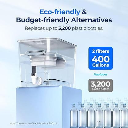 Waterdrop WFD-22L-DF Water Filter Dispenser, 40-Cup Water Purifier, 2 Built-in Filters, 8X Faster Filtration, 400-Gallon Lifespan, 10X Longer Lifetime, Reduces Chlorine, PFOA/PFOS, White