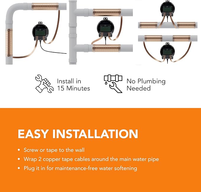 YARNA Capacitive Electronic Water Descaler Whole House Solution - No-Salt Softener System, Reduces Limescale Effects and Mineral Buildup, Compatible with Pipes Up to 4 Inches, Model CWD48