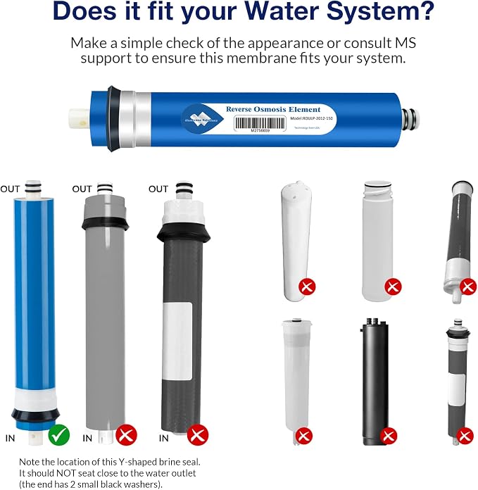 Membrane Solutions Reverse Osmosis Membrane 150 GPD 12" x 2" RO Membrane Water Filter Replacement Fits Under Sink RO Drinking Water Purifier System, 25-Pack