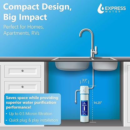 Express Water StreamLine USC001 Under Sink Water Filter System, Reduces PFAS, PFOA/PFOS, Lead, Chlorine, Under Counter Water Filter Direct Connect to Kitchen Faucet NSF/ANSI 42, 53, 372, 401 Certified