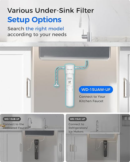 Waterdrop 15UAW-UF 0.01 μm Ultra Filtration Under Sink Water Filter System, 2 Years, Reduces Lead, Chlorine, Bad Taste & Odor, Direct Connect to Kitchen Faucet，No TDS Reduction