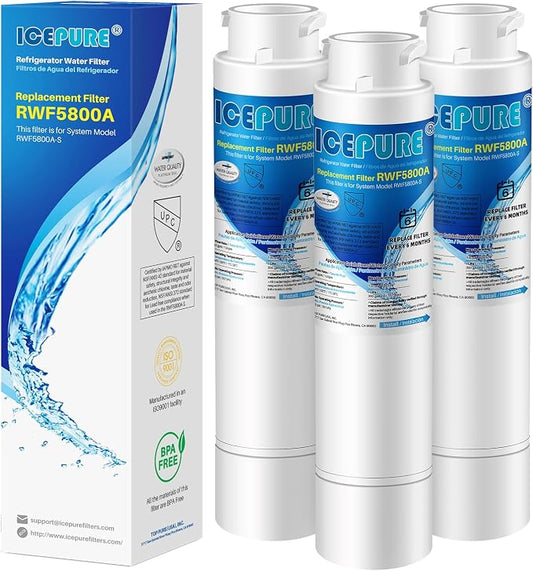 ICEPURE RWF5800A Refrigerator Water Filter Replacement for Frigidaire EPTWFU01, EWF02, Pure Source Ultra II, PureSource Ultra 2, SCWFTCTO, GP006, EPTWFUO1, MR022, JO22, BO022, TH-01, DE022, 1007 3PACK