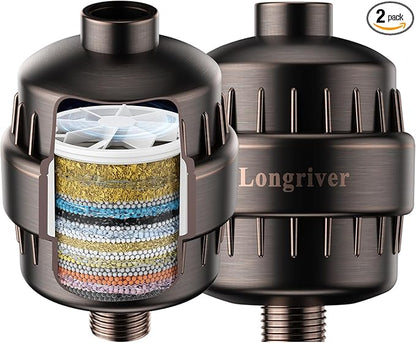 R7 Shower Filter High Put Shower Water Filter for Hard Water 99.99% Remove Chlorine, Shower Water Softener, Improve your skin and hair, Bathroom Fixture Hardware Parts, Oil Rubbed Bronze, 2 Pack